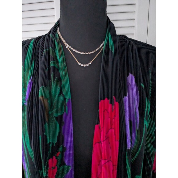 Vtg GDT Too Open Front Cardigan Women's XL Colorful Top Slinky Accordion 80s - Picture 2 of 11